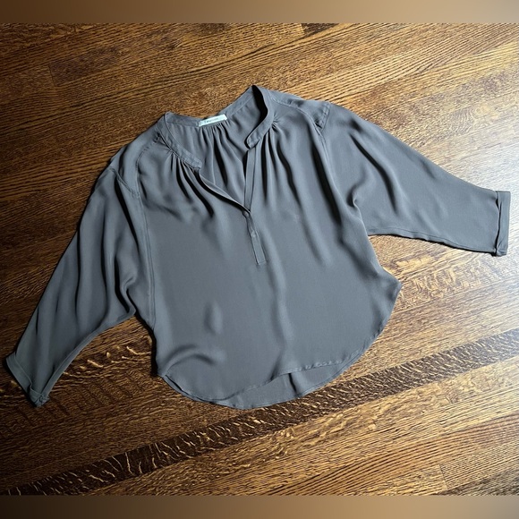 Taupe Silk Batwing Blouse, Minimalist Peasant Blouse, Pharaoh - Picture 4 of 7